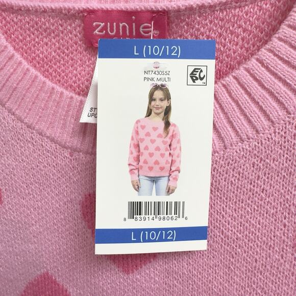 Zunie Girls Valentines Day Sweater Size Large (10/12) Pink Hearts - Picture 5 of 8